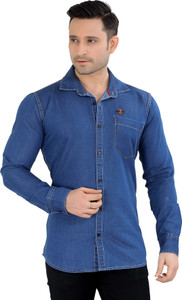 Meraki Men Solid Casual Denim Light Blue Shirt