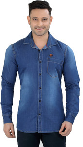 Meraki Men Solid Casual Denim Light Blue Shirt