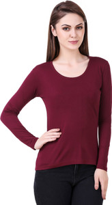 99 Affair Solid Women Round Neck Maroon T-Shirt