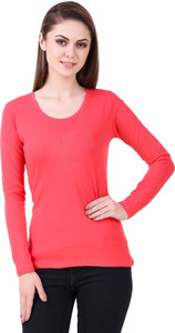 99 Affair Solid Women Round Neck Pink T-Shirt