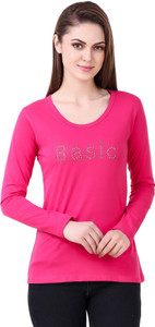 clo clu Solid Women Round Neck Pink T-Shirt