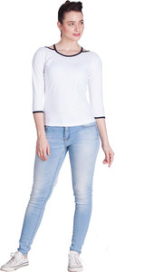 Vea Kupia Casual 3/4th Sleeve Solid Women White Top