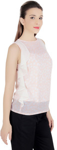Gudi Casual Sleeveless Printed Women Beige Top