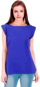 NGT Casual Short Sleeve Solid Women Blue Top