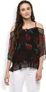 RARE Casual Shoulder Strap Printed Women Multicolor Top