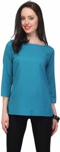 Anzlik Party 3/4th Sleeve Solid Women Blue Top