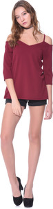 AARA WOMEN Casual 3/4th Sleeve Solid Women Maroon Top