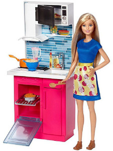 Barbie ultimate kitchen playset on sale with doll and accessories