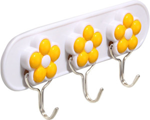 HOKIPO Floral Pattern Self Adhesive Plastic Hooks 3 - Pronged Hook Rail