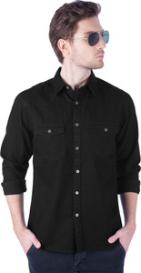 Rodid Men's Solid Casual Denim Black Shirt