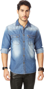 Rodid Men's Solid Casual Denim Light Blue Shirt