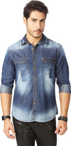 Rodid Men's Solid Casual Denim Dark Blue Shirt
