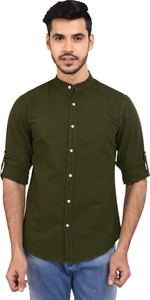 Dennis Lingo Men Solid Casual Dark Green Shirt