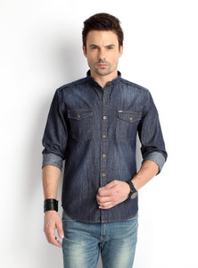 Rodid Men's Solid Casual Denim Blue Shirt