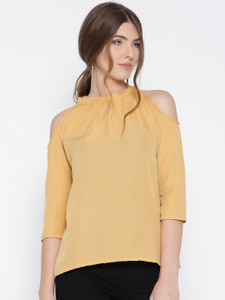 U&F Casual 3/4th Sleeve Solid Women Beige Top