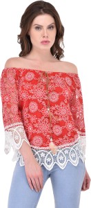SVT ADA COLLECTIONS Party Bell Sleeve Floral Print Women Red Top