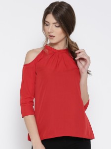 U&F Casual 3/4th Sleeve Solid Women Red Top