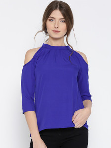 U&F Casual 3/4th Sleeve Solid Women Light Blue Top