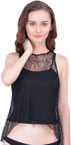 N-Gal Casual Sleeveless Lace Women Black Top