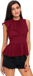 N-Gal Casual Sleeveless Solid Women Maroon Top