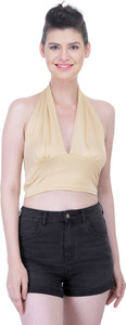 N-Gal Casual Sleeveless Solid Women Beige Top