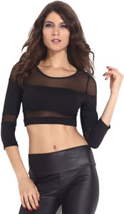 N-Gal Casual 3/4th Sleeve Solid Women Black Top