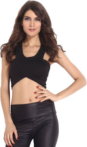 N-Gal Casual Sleeveless Solid Women Black Top