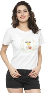 camey Casual Half Sleeve Printed Women White Top