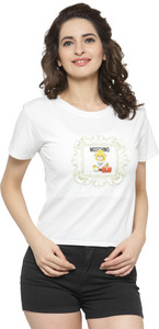 camey Casual Half Sleeve Printed Women White Top