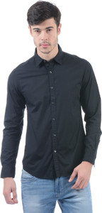 Flying Machine Men Solid Casual Black Shirt