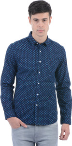 Flying Machine Men Printed Casual Dark Blue Shirt
