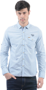 Flying Machine Men Solid Casual Light Blue Shirt