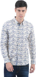 Flying Machine Men Printed Casual White, Blue Shirt