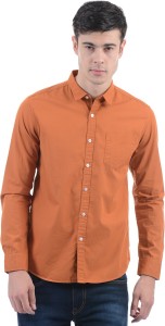 Flying Machine Men Solid Casual Orange Shirt