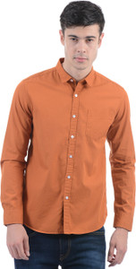 Flying Machine Men Solid Casual Orange Shirt