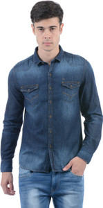 Flying Machine Men Solid Casual Dark Blue Shirt