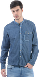 Flying Machine Men Solid Casual Blue Shirt