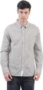 Flying Machine Men Checkered Casual Brown, White Shirt