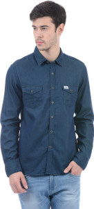 Flying Machine Men Solid Casual Blue Shirt