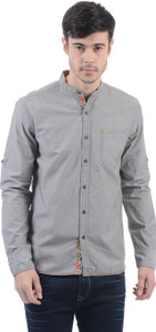 Flying Machine Men Solid Casual Grey Shirt