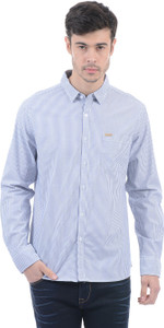 Flying Machine Men Striped Casual White, Blue Shirt