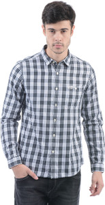 Flying Machine Men Checkered Casual Black, White Shirt