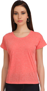 BAZOOM Casual Half Sleeve Solid Women Pink Top