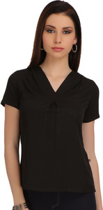 BAZOOM Casual Half Sleeve Solid Women Black Top