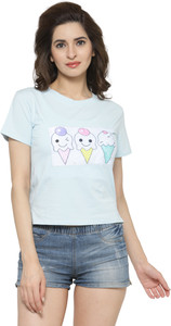 camey Casual Half Sleeve Printed Women's Blue Top