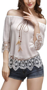POISON IVY Casual 3/4th Sleeve Self Design Women's White Top