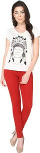 Bedazzle Casual Half Sleeve Printed Women White Top