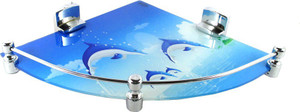 DECZO DECZO Hard Brackets 12 By 12 INCH Marvelous Dolphin Printed Glass Corner Shelf Glass Wall Shelf