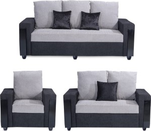 bharat lifestyle ocea fabric 3 + 2 + 1 black grey sofa set
