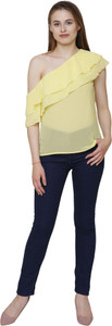 Kalava Casual Sleeveless Solid Women Yellow Top